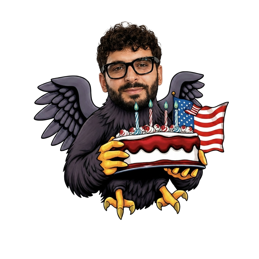 Patriotic eagle with birthday cake